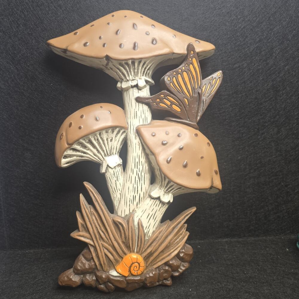 Mushrooms Butterfly Snail 1980 Hoda #6590 Hanging Wall Art Plaque 13" Hippy 3D
